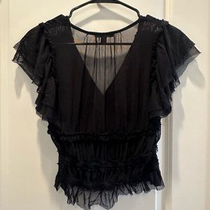 black mesh frilly crop top